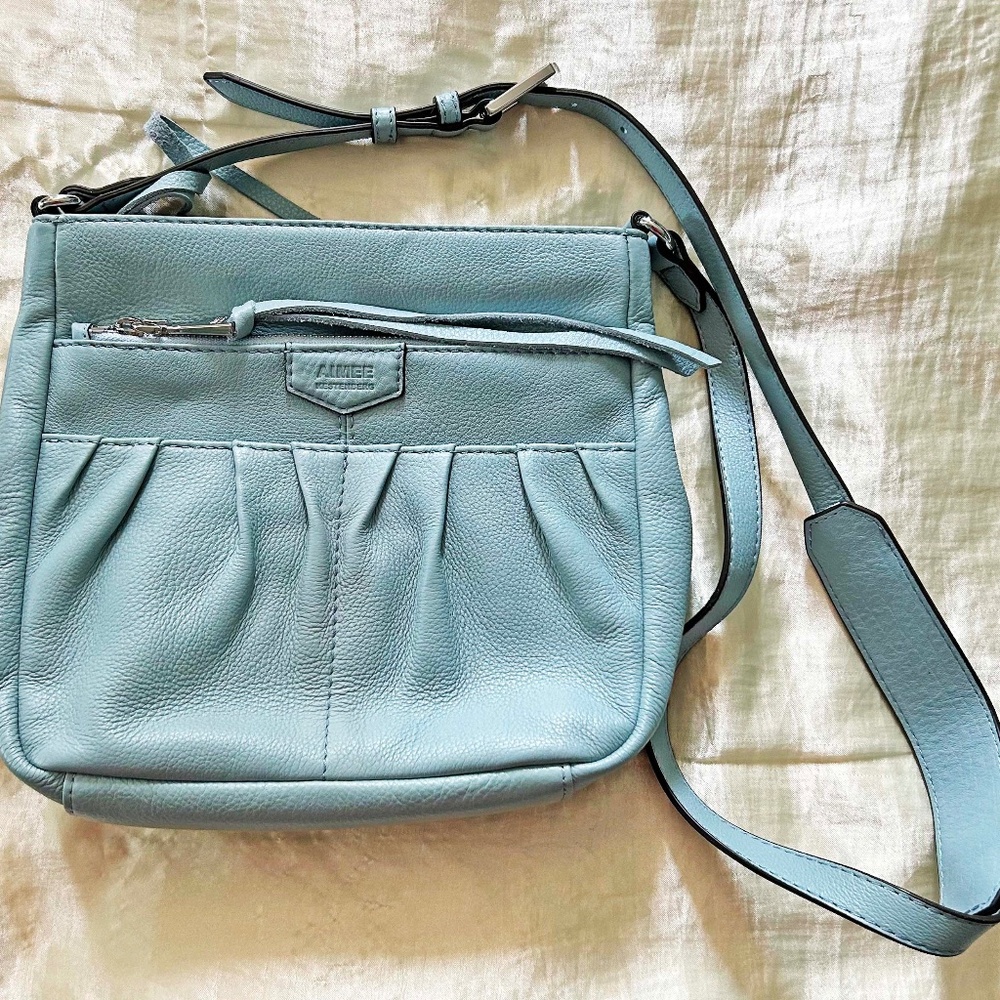 CROSSBODY, AIMEE KESTENBERG SARATOGA LEATHER, SKY BLUE, TOP ZIPPER, SHOULDER